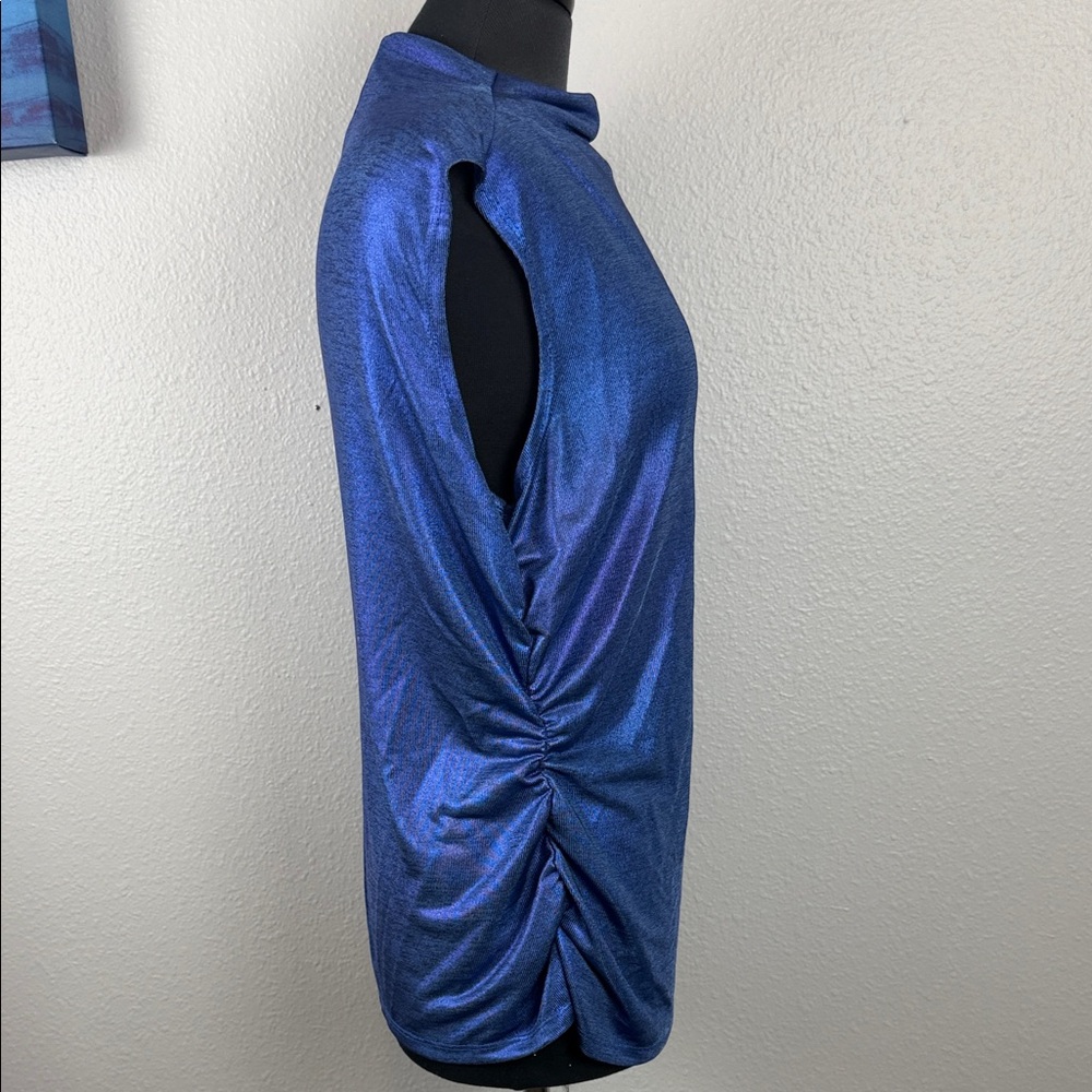 Rebecca Minkoff Shimmering Metallic Blue Sleeveless Tank - Picture 4 of 7